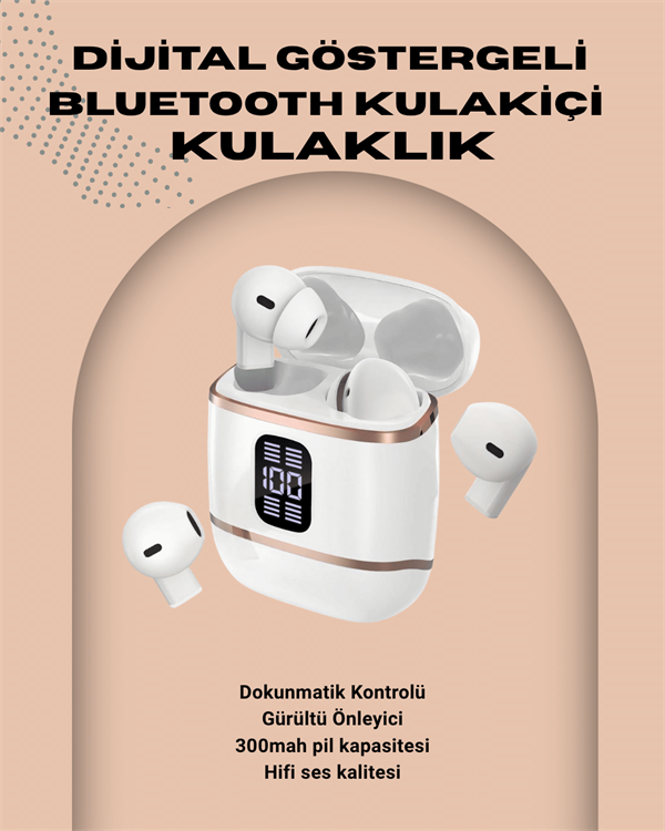 Kulakiçi Bluetooth Kulaklık V5.3 – 4’lü Set, Dijital Ekranlı, Gürültü Engelleme - Lisinya