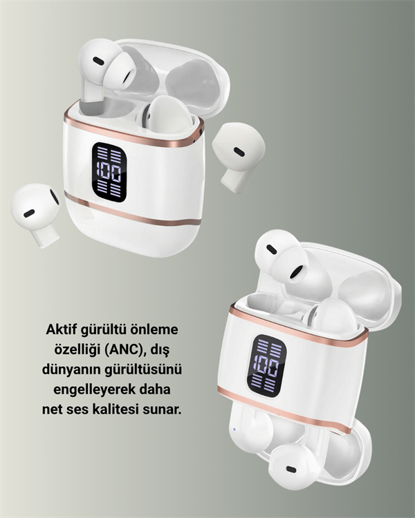 Kulakiçi Bluetooth Kulaklık V5.3 – 4’lü Set, Dijital Ekranlı, Gürültü Engelleme - Lisinya