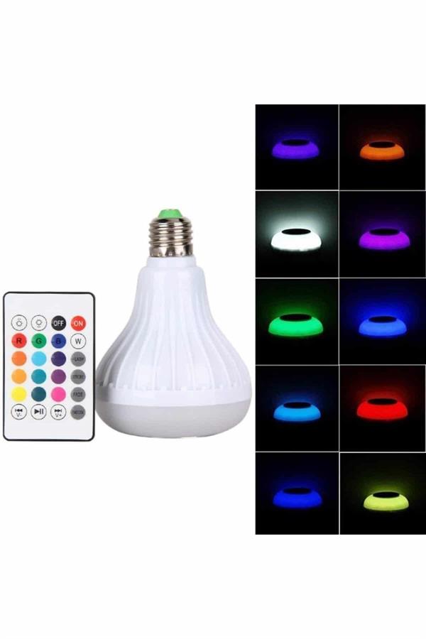 Kumandalı RGB Led Işık Bluetooth Hoparlör Ses Lambası Renkli Ampul - Lisinya