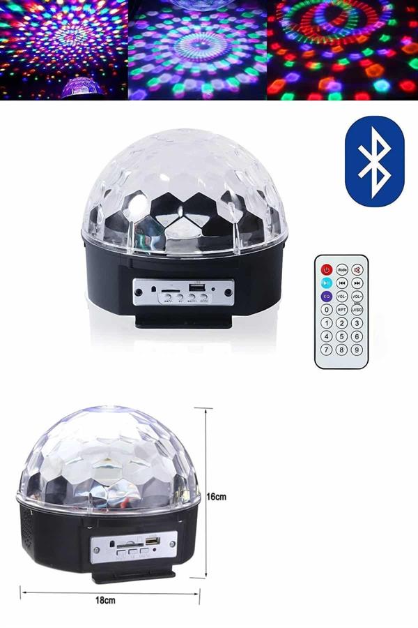 Küre Disko Topu Müzik Çalar Renkli Lazer Işıklı Bluetooth Disko Parti Işığı Kumandalı - Lisinya