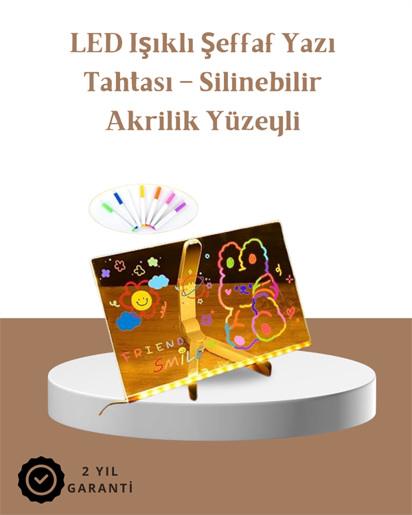 LED Aydınlatmalı Şeffaf Mesaj Tahtası – 30x20 cm, Neon Etkili Yazılar İçin Tasarlandı - Lisinya