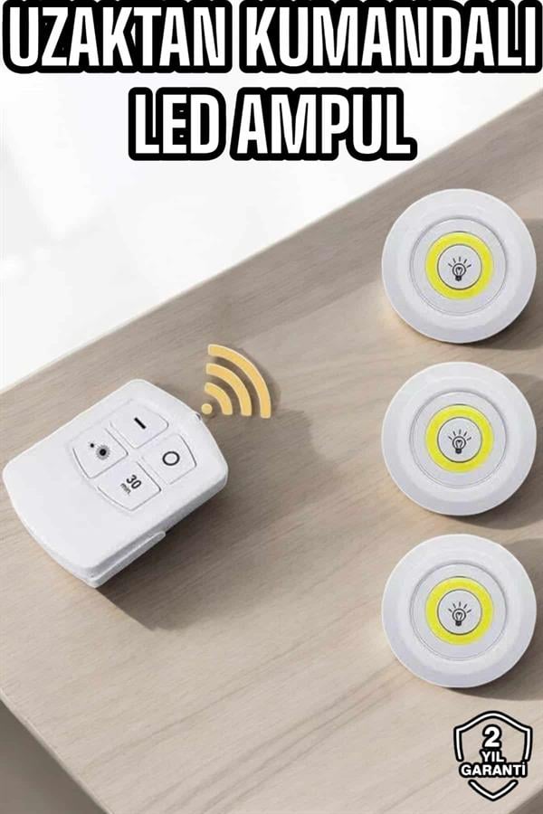 Led Lamba 3'lü Uzaktan Kumandalı Yapışkanlı Beyaz Işık - Lisinya Led Lamba 3'lü Uzaktan Kumandalı Yapışkanlı Beyaz Işık - Lisinya