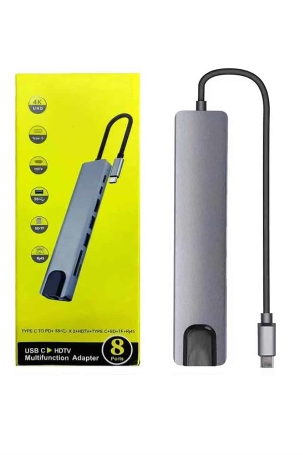 Macbook Pro/air Uyumlu USB Type-C 8 In 1 Hub Dönüştürücü Çevirici Çoklayıcı USB Hdmı Micro Sd 8 Girişli - Lisinya
