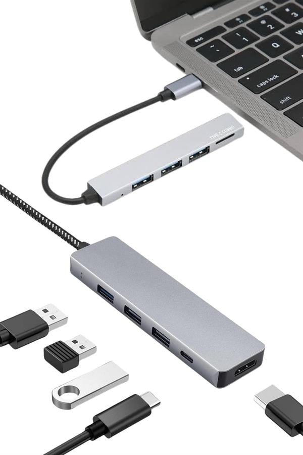 Macbook Pro/air Uyumlu USB Type-C 8 In 1 Hub Dönüştürücü Çevirici Çoklayıcı USB Hdmı Micro Sd 8 Girişli - Lisinya