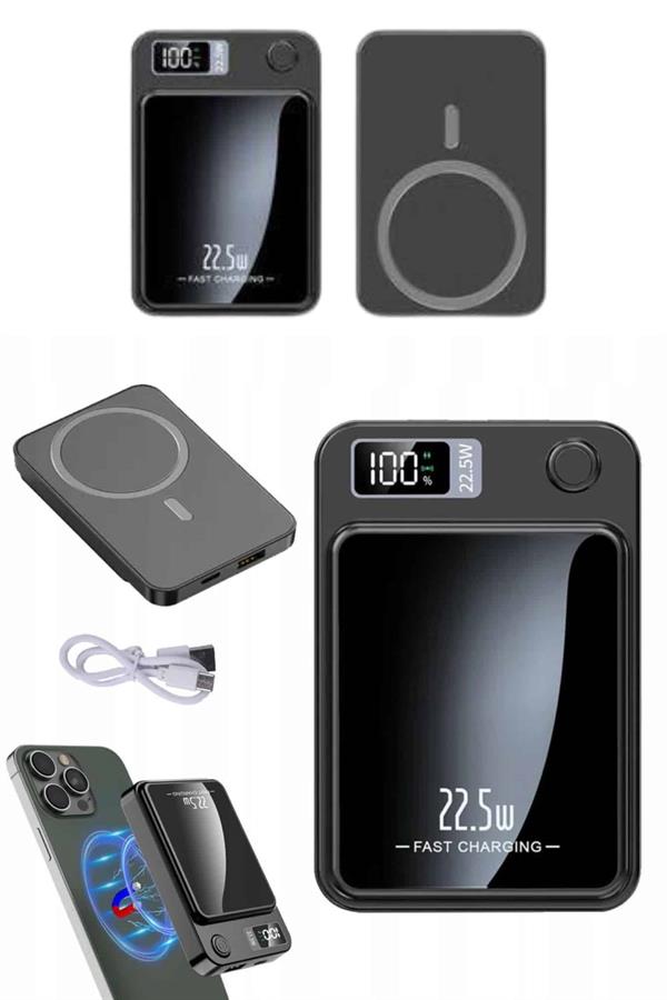 Magsafe Powerbank 10.000 mAh 22.5 Watt Hızlı Şarj Göstergeli Kablosuz Taşınabilir Şarj - Lisinya