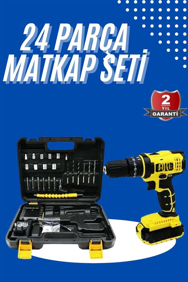 Metal Şanzıman Çift Akülü Bakır Sargı 24 Parça Led Aydınlatmalı Matkap Seti - Lisinya