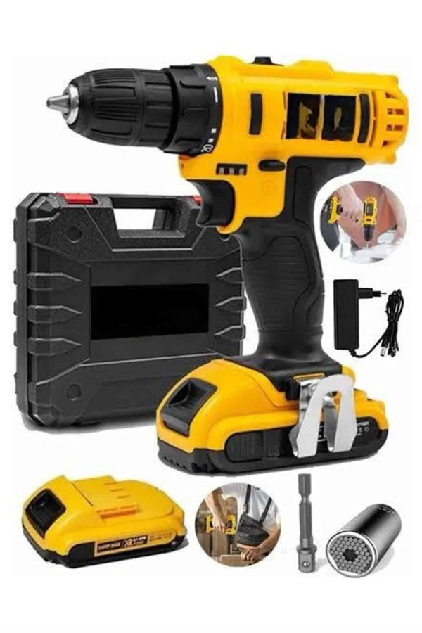 Metal Şanzıman Çift Akülü Bakır Sargı 24 Parça Led Aydınlatmalı Matkap Seti - Lisinya