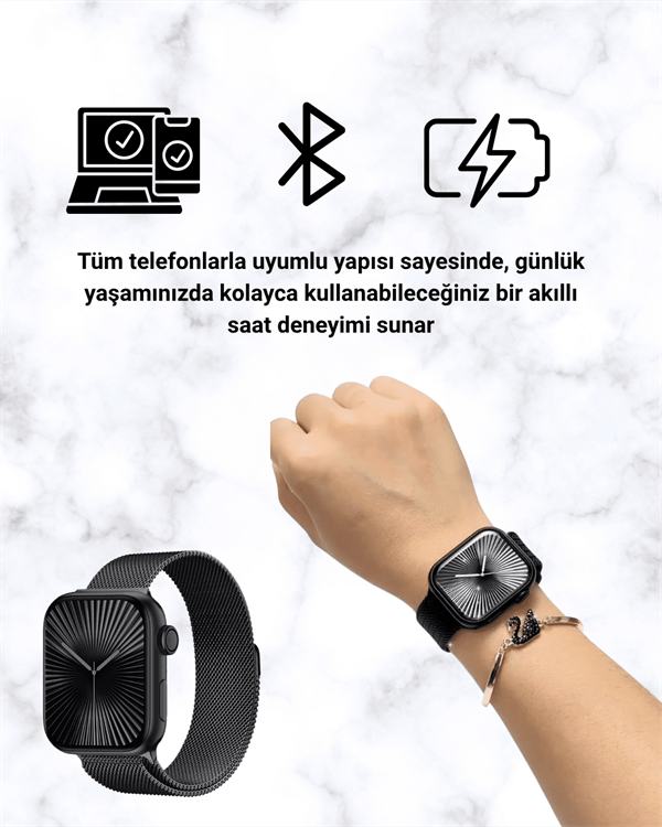 Mini Series 10 Akıllı Saat | 3 Kordon + Bileklik Hediyeli, Tüm Telefonlarla Uyumlu - Lisinya