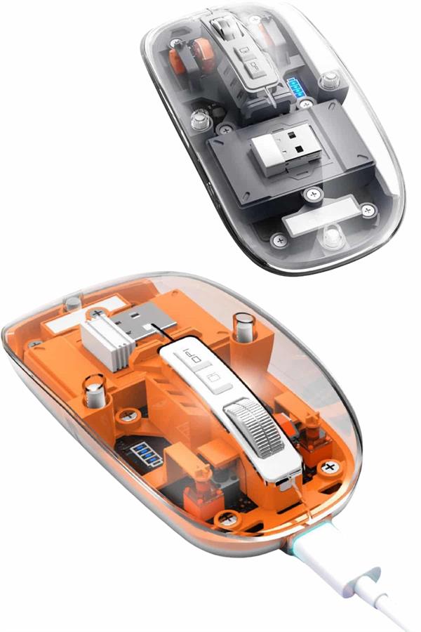 Mouse Fare Kablosuz Mouse Fare Şarjlı Bluetooth Sessiz 5 Tuşlu Şeffaf - Lisinya