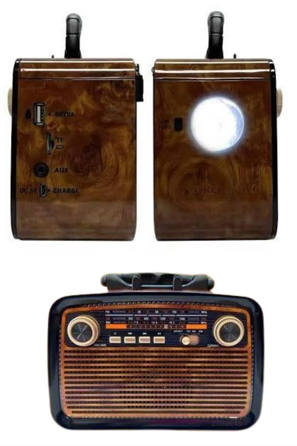 Nostalji Radyo Bluetooth Hoparlör USB-SD Kart Giriş Led Fener Işıklı Bataryalı Pilli - Lisinya