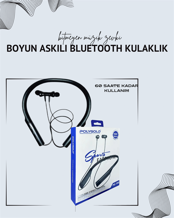 Polygold PG-100 Boyun Askılı Kablosuz Kulaklık – 200 Saat Bekleme Süresi, Stereo Ses, Mikrofonlu - Lisinya