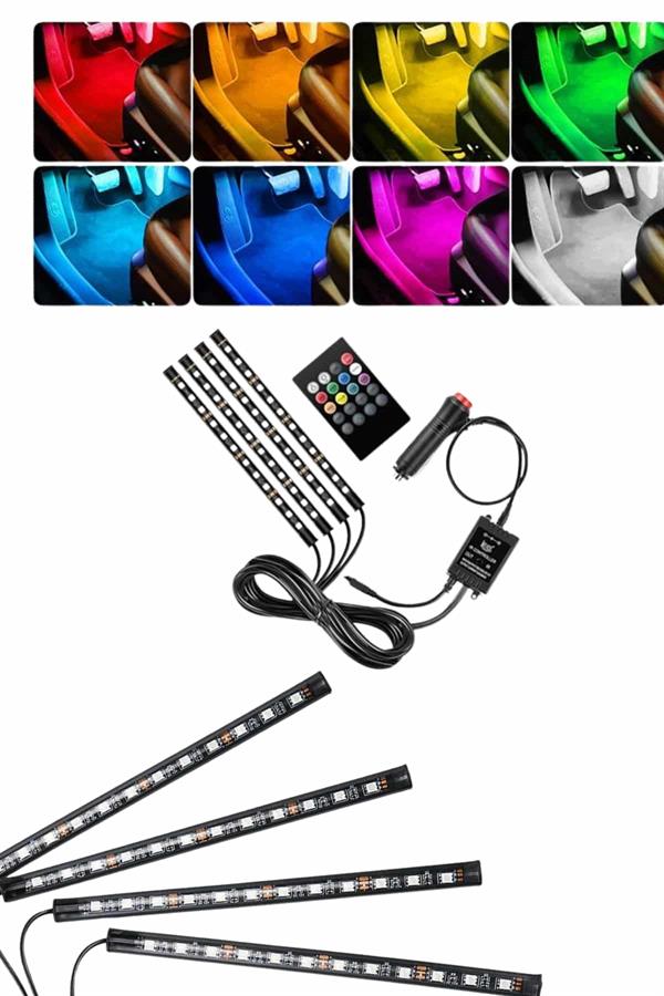 RGB Işıklı Araç İçi Aydınlatma Kumandalı 12'li Led Işık Renk Değiştirebilen - Lisinya