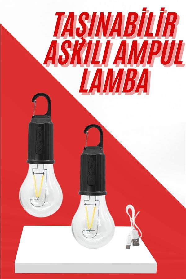 Şarjlı Aydınlatma Ampul Tasarımlı Ambians Işık Askılı Kamp Lambası - Lisinya