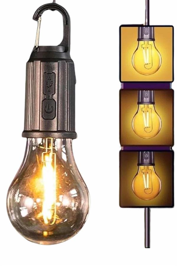 Şarjlı Dekoratif Kamp Lambası Askılı Ampul Led Işık Type-C Girişli - Lisinya