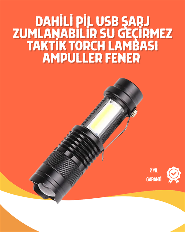 Şarjlı LED El Feneri - 14500 Pil Dahil, 4 Işık Modu, Mini Boy - Lisinya