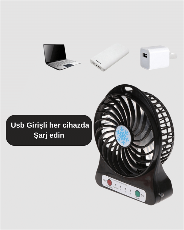 Şarjlı USB Fan – Masaüstü Mini Vantilatör, Taşınabilir, Işıklı, 3 Kademeli, Sessiz - Lisinya
