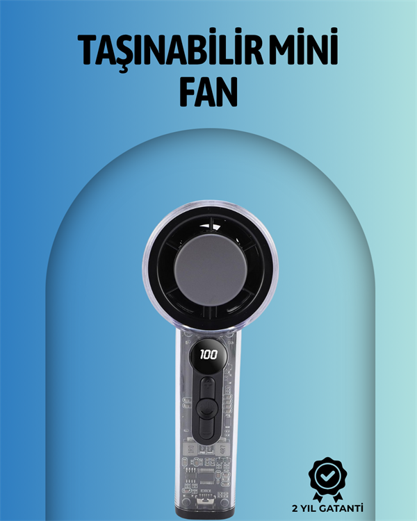 Şeffaf Kasa El Fanı | 5V 2A | 100 Kademeli Hava Akışı | Type-C Girişli - Lisinya