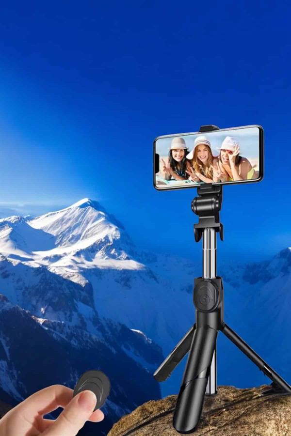 Selfie Çubuğu Tripod Kumandalı Telefon Tutucu Siyah - Lisinya