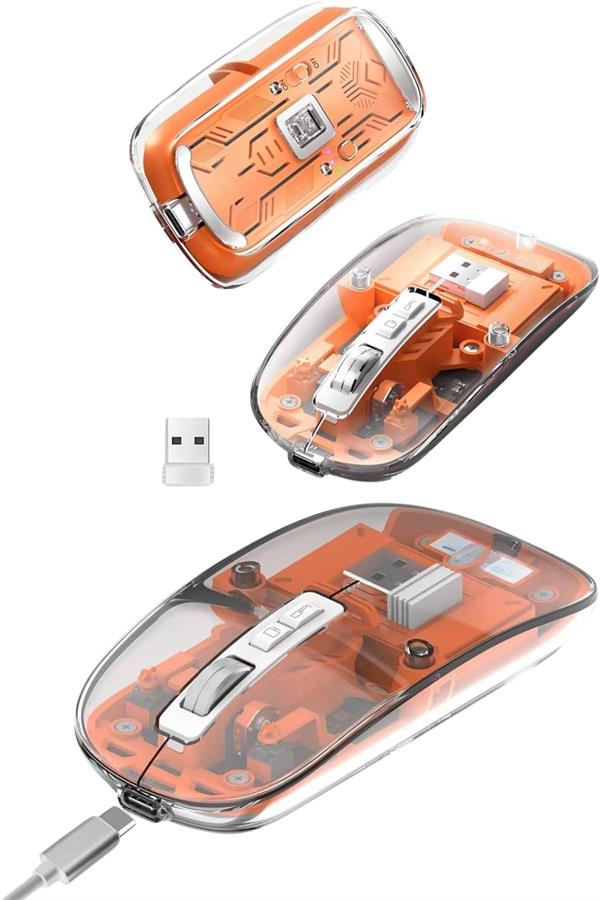 Sessiz Tıklama Çift Modlu Bluetooth Ve Alıcı Şeffaf Mouse Fare - Lisinya