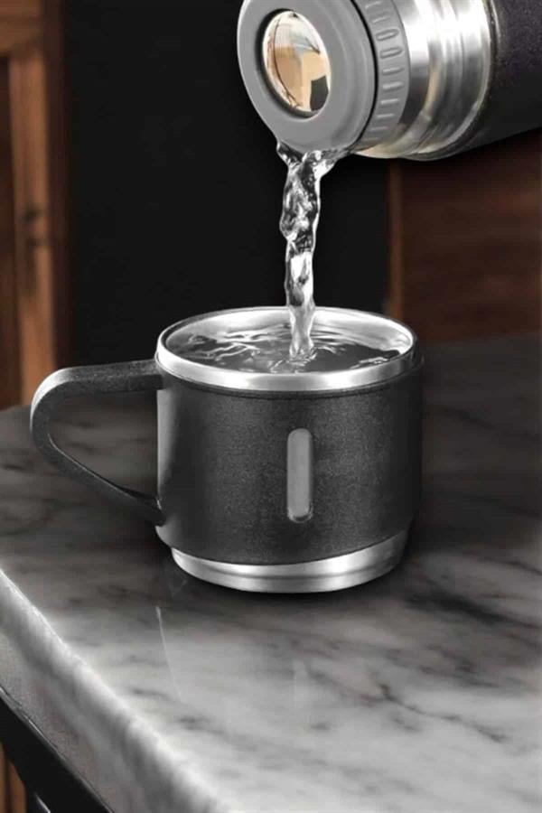 Şık ve Dayanıklı 3 Bardaklı Termos Seti Uzun Süre Isı Koruma Özellikli - Lisinya