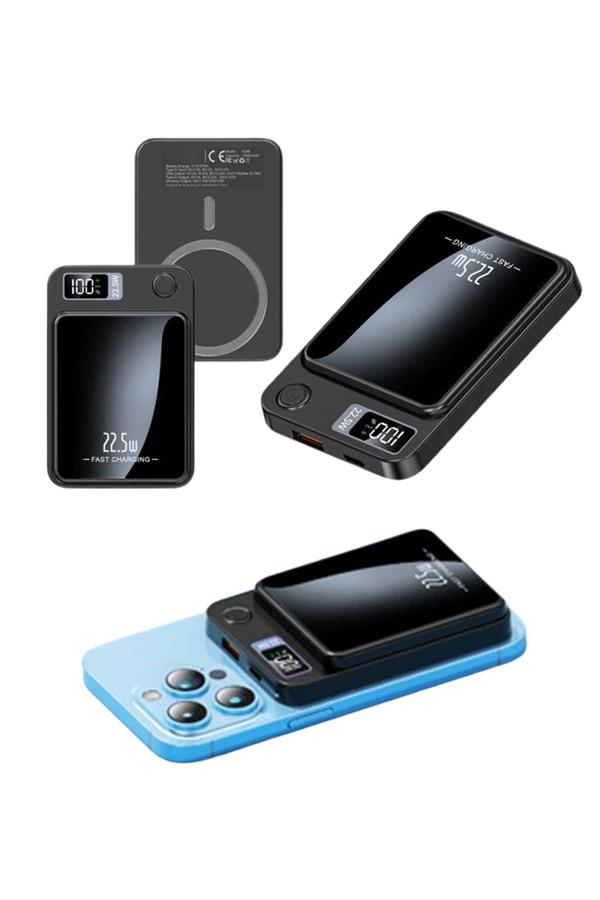 Taşınabilir Şarj Magsafe Powerbank 10.000 mAh Hızlı Şarj Led Göstergeli Kablosuz - Lisinya