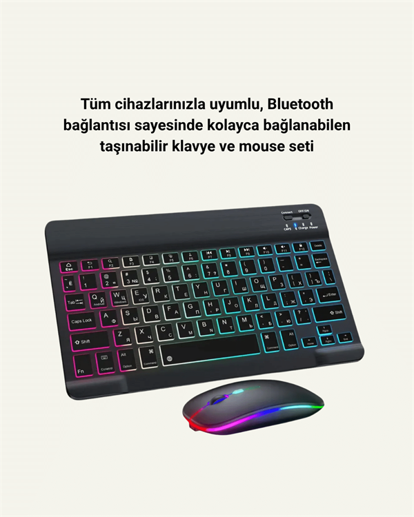 Tüm Cihazlarla Uyumlu RGB Işıklı Kablosuz Klavye ve Mouse Seti - Lisinya