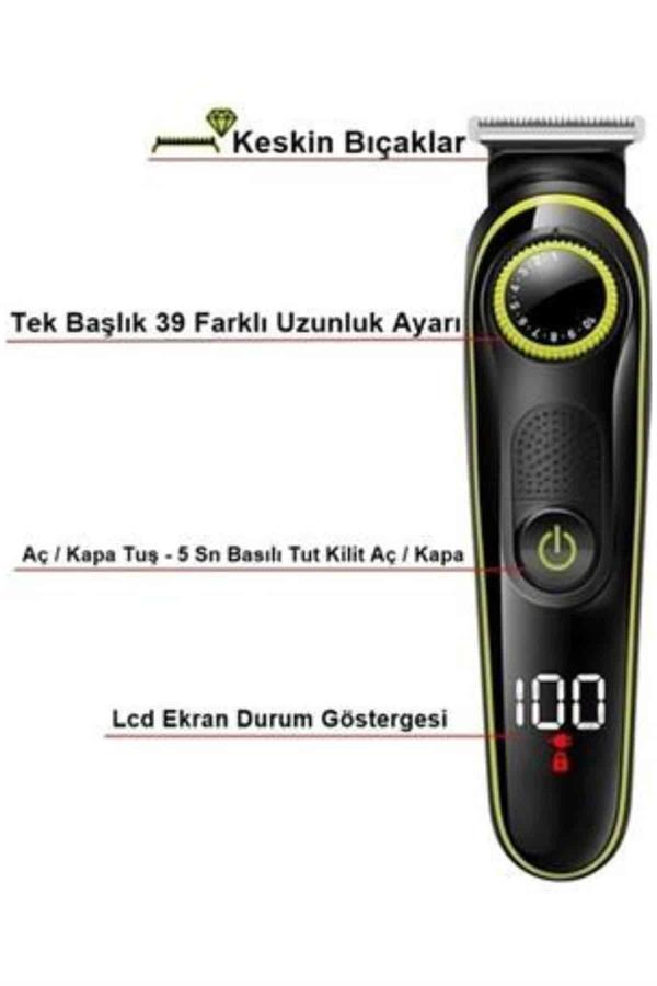 Unısex Çok Fonksiyonlu Bakım Seti Led Göstergeli Tıraş Makinesi Saç Sakal Vücut - Lisinya