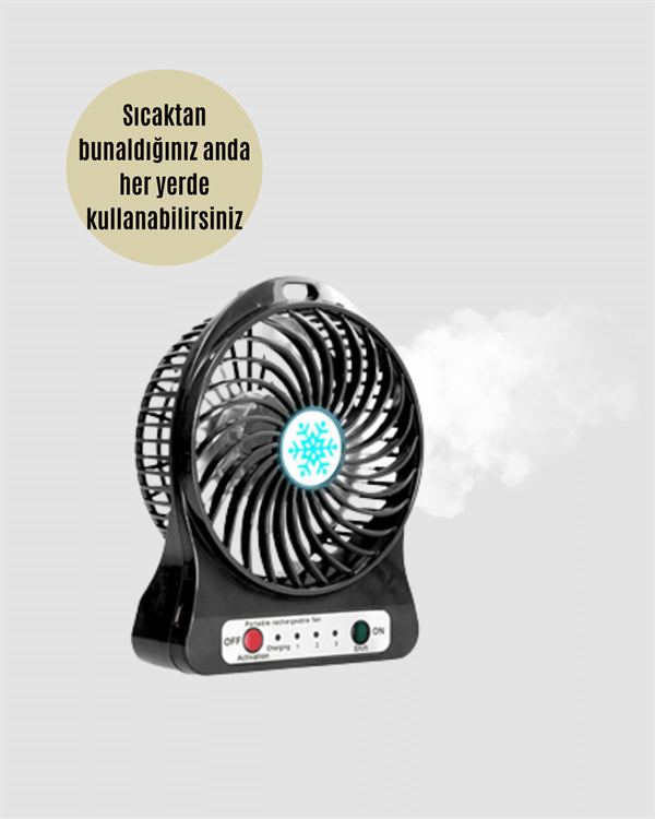 USB Girişli Taşınabilir Masaüstü Mini Fan – 3 Kademeli Hız, Şarjlı, Işıklı, Sessiz Çalışma - Lisinya