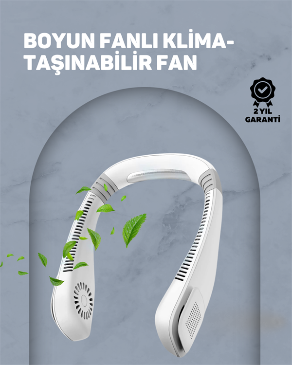USB Şarjlı Giyilebilir Fan | 5 Kademeli Rüzgar Hızı, Sessiz Turbo Soğutma, 360° Hava Sirkülasyonu - Lisinya