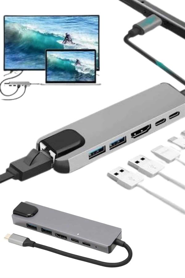 Usb Type-c Hub Dönüştürücü Çevirici Çoklayıcı Macbook Çevirici 8 Portlu - Lisinya