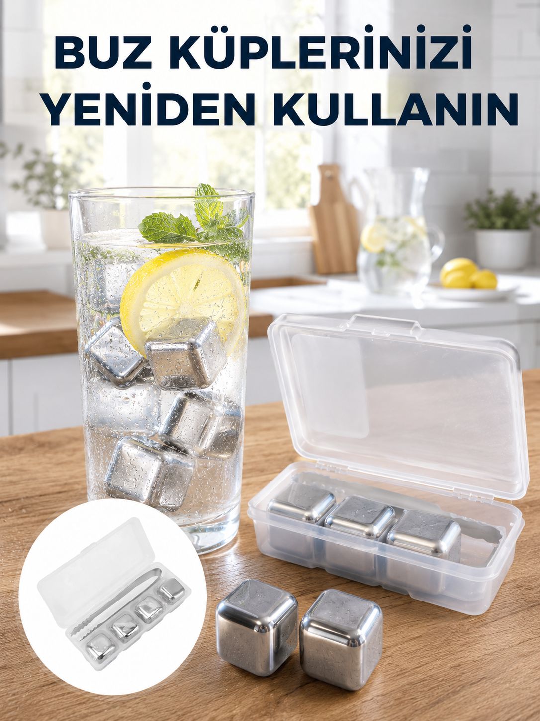 Çevre Dostu Metal Buz Küpü ve Kullanışlı Klips Seti - Lisinya Çevre Dostu Metal Buz Küpü ve Kullanışlı Klips Seti - Lisinya