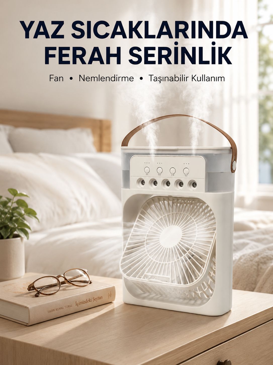 Taşınabilir 3'ü 1 Arada Mini Fan | Nemlendirici + Soğutucu + Gece Lambası - Lisinya Taşınabilir 3'ü 1 Arada Mini Fan | Nemlendirici + Soğutucu + Gece Lambası - Lisinya