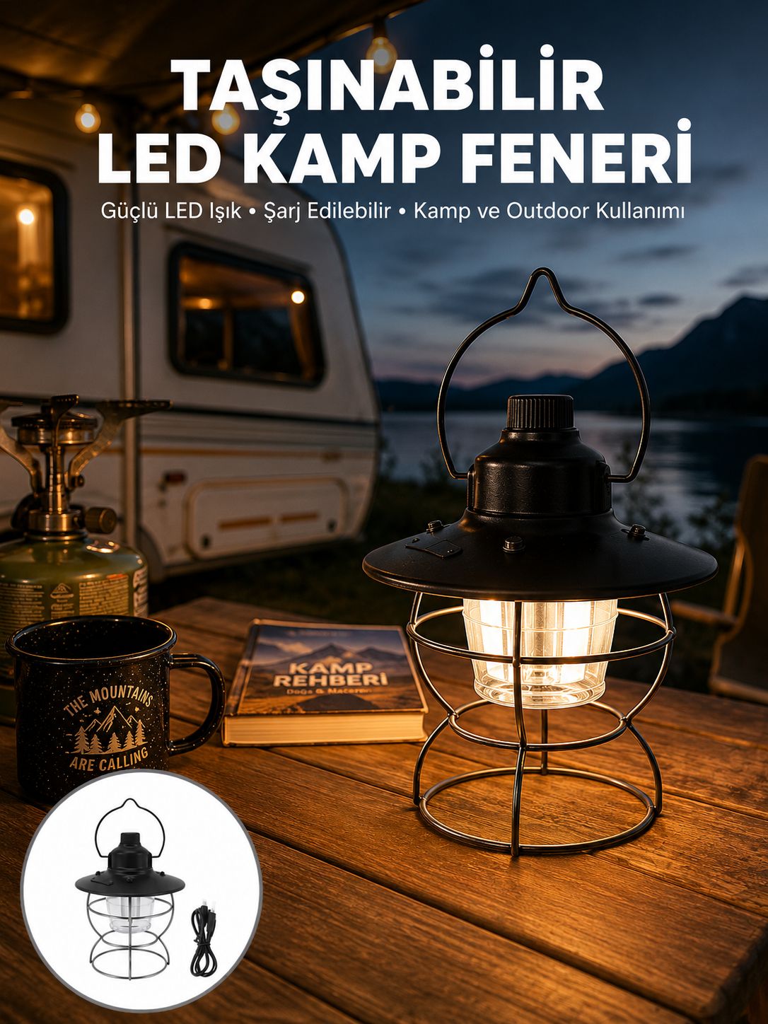 4 Fonksiyonlu Dekoratif Kamp Lambası – Tungsten Ampul, USB Çıkışlı - Lisinya 4 Fonksiyonlu Dekoratif Kamp Lambası – Tungsten Ampul, USB Çıkışlı - Lisinya