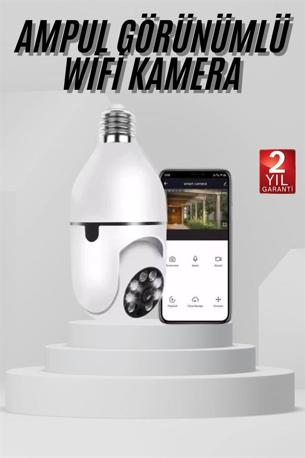 Wifi Güvenlik Kamerası 360 Derece Dönebilen Harekete Duyarlı Gece Görüşlü Ampul - Lisinya