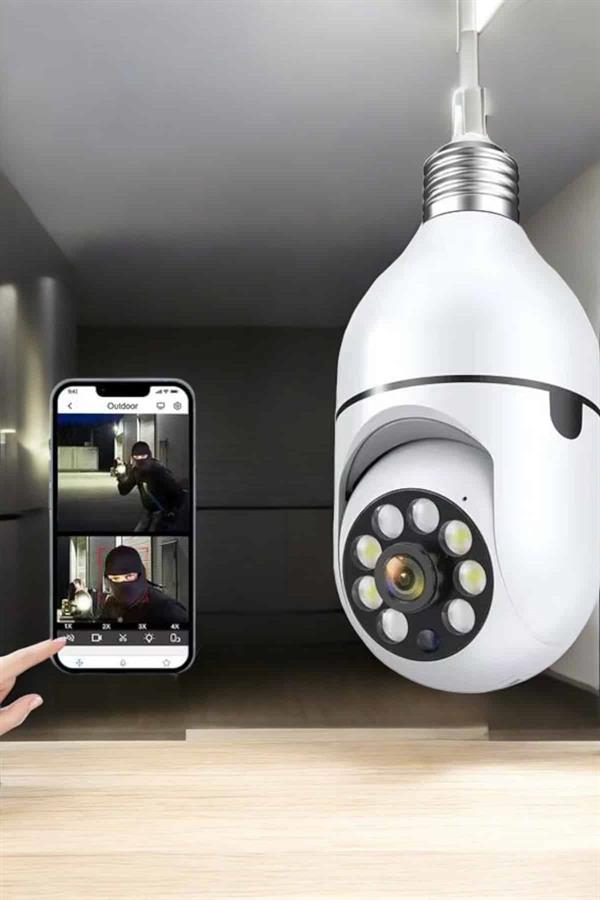 Wifi Kamera Duylu Ampul Görünümlü 360 Derece Dönebilen Ev Kamerası - Lisinya