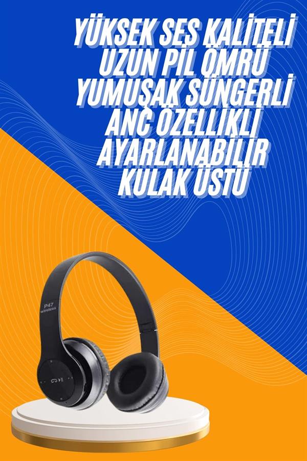 Wireless 5.0 Bluetooth Kablosuz Kulaklık ANC Özellikli Kulak Üstü Ayarlanabilir - Lisinya