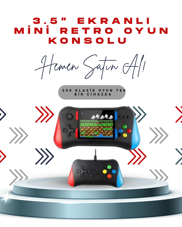 X7M Vintage 3.5 İnç 500’ü 1 Arada Klasik Oyun Konsolu - Lisinya