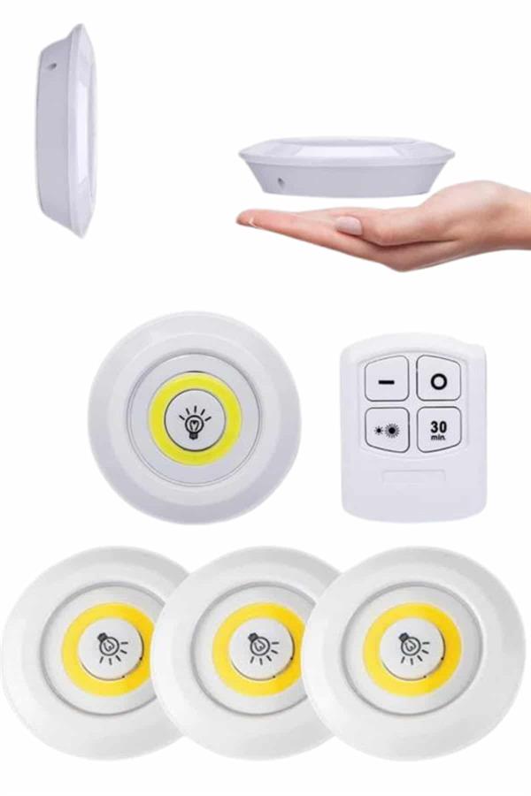 Yapışkanlı 3'lü Spot Led Işık Lamba Montajsız Pilli Uzaktan Kumandalı - Lisinya Yapışkanlı 3'lü Spot Led Işık Lamba Montajsız Pilli Uzaktan Kumandalı - Lisinya