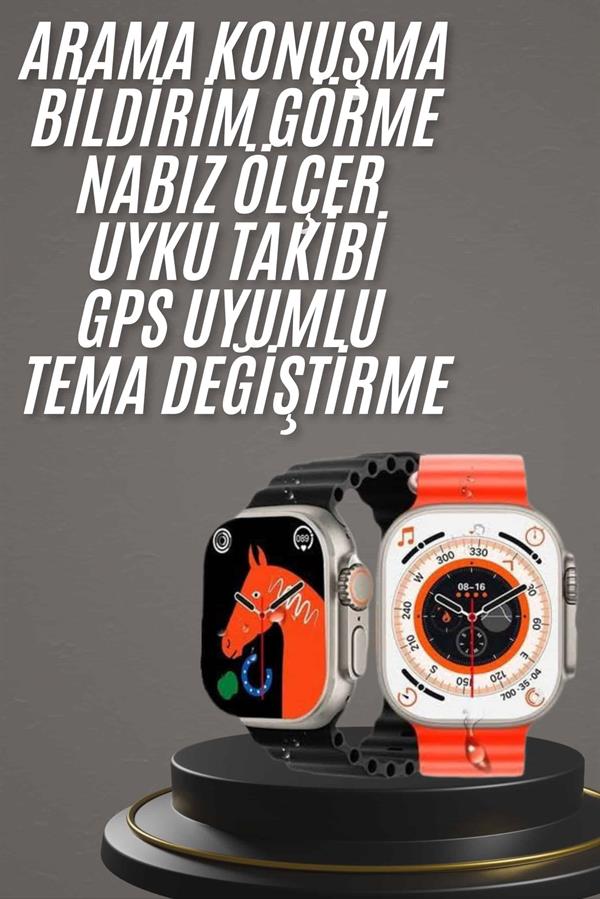 Yeni Model Akıllı Saat Ultra Smart Watch Gümüş Kasa 45mm Titreşim - Lisinya