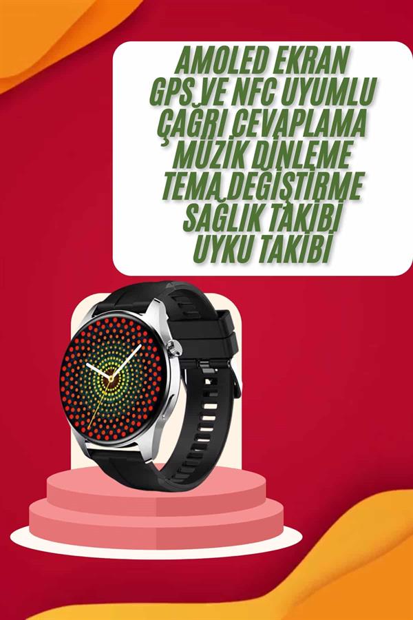 Yeni Nesil Akıllı Saat Çift Kordonlu 1.5 Inç Yuvarlak Ekran GPS ve NFC Uyumlu - Lisinya