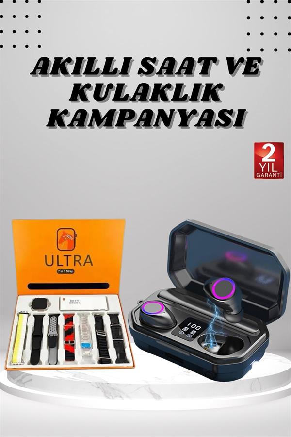 Yeni Nesil Akıllı Saat ve Bluetooth Kulaklık Kampanyası Dijital Göstergeli Powerbankli - Lisinya