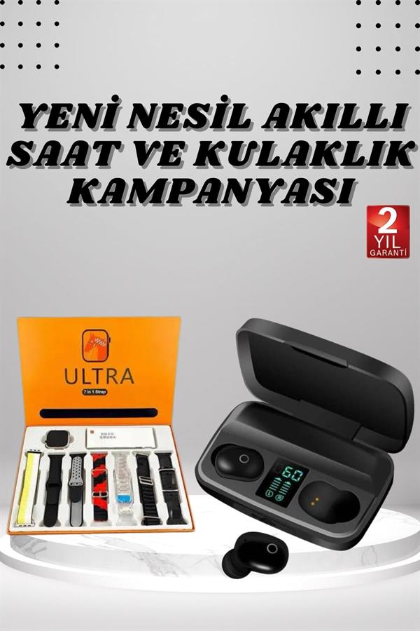 Yeni Nesil Akıllı Saat ve Bluetooth Kulaklık Kampanyası Dokunmatik Kare 7 Kordonlu - Lisinya