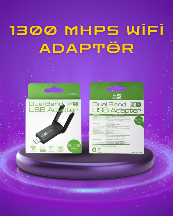 Yüksek Hızlı 1200 Mbps Çift Bant USB WiFi Adaptör – Güçlü Sinyal, Geniş Uyumluluk - Lisinya