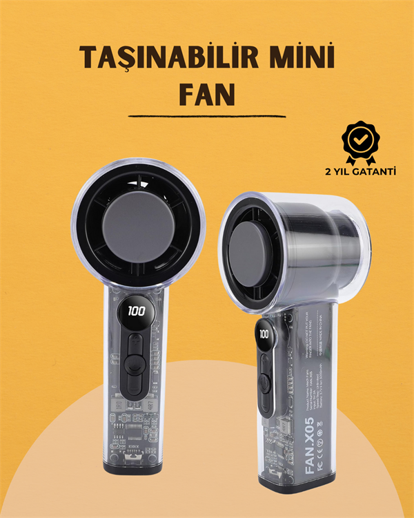 Yüksek Verimli Soğutmalı El Fanı | 100 Seviye Hız Kontrolü | 6 Saat Pil Ömrü - Lisinya