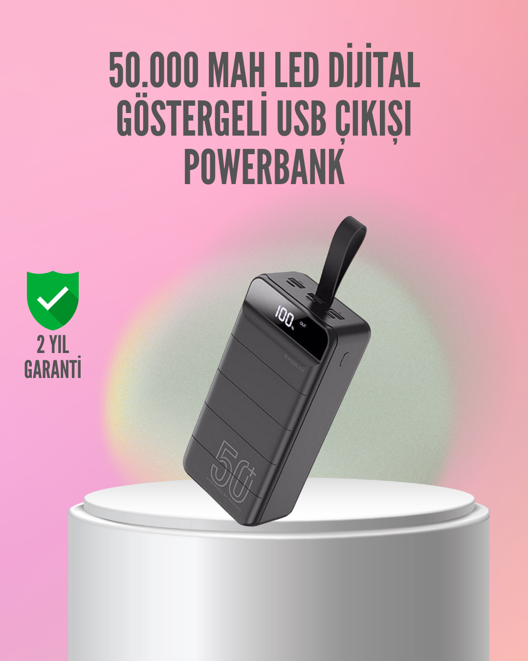 50.000 mAh Ultra Güçlü Powerbank 4 USB Çıkışlı, LED Dijital Göstergeli, Hızlı Şarj Destekli Taşınabilir Şarj Cihazı - Lisinya