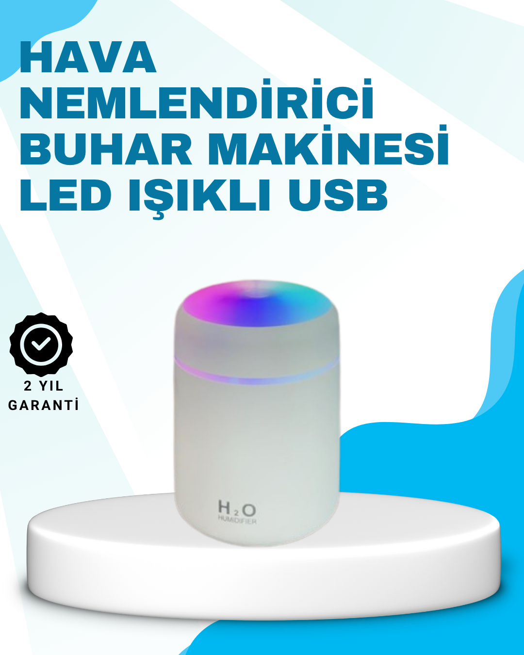 LED Işıklı Sessiz Masaüstü Nemlendirici – 3 Buhar Modu - Lisinya