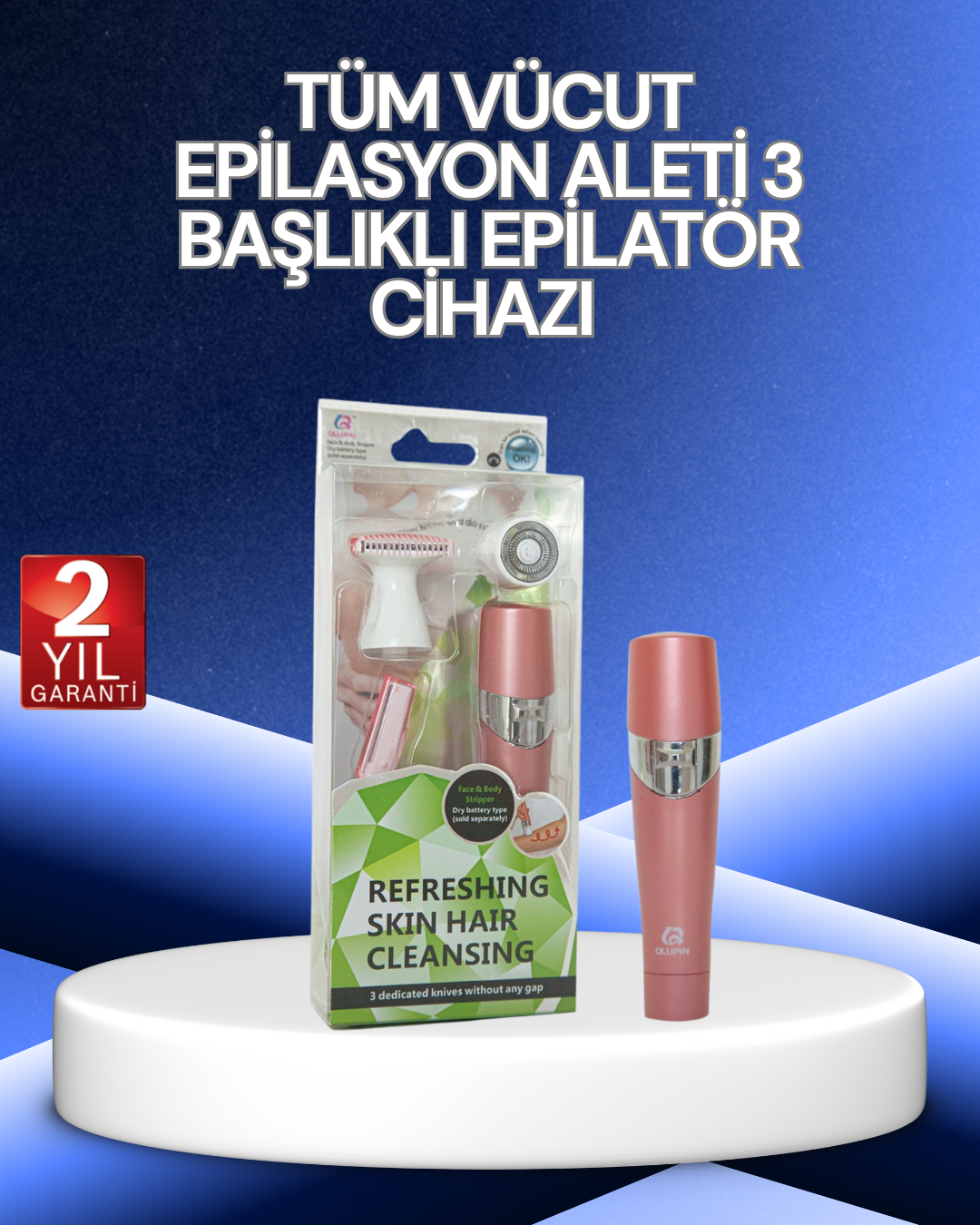 3 Başlıklı Yüz ve Vücut Tüy Temizleme Cihazı Pembe - Lisinya