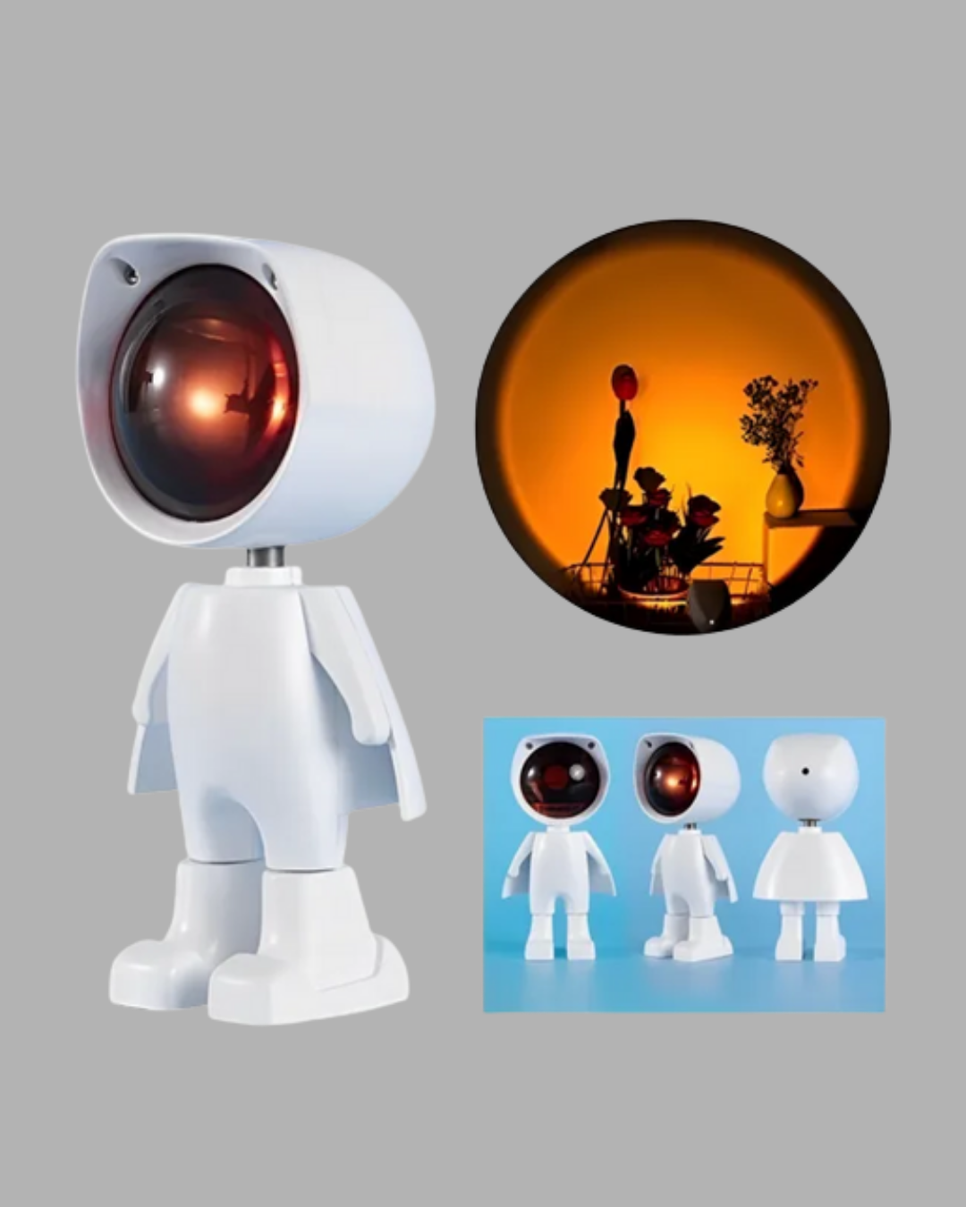 Astronot Tasarımlı Gün Batımı Efektli Şarjlı LED Lamba - Lisinya