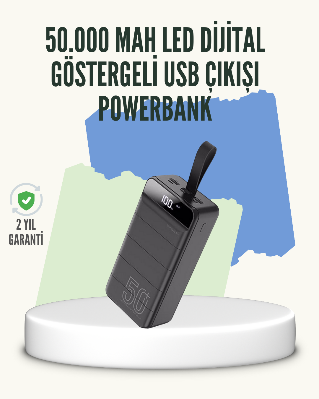 Yüksek Kapasiteli 50.000 mAh Powerbank – Type-C, Lightning ve Micro USB Uyumlu, Çoklu Cihaz Şarj Özellikli - Lisinya