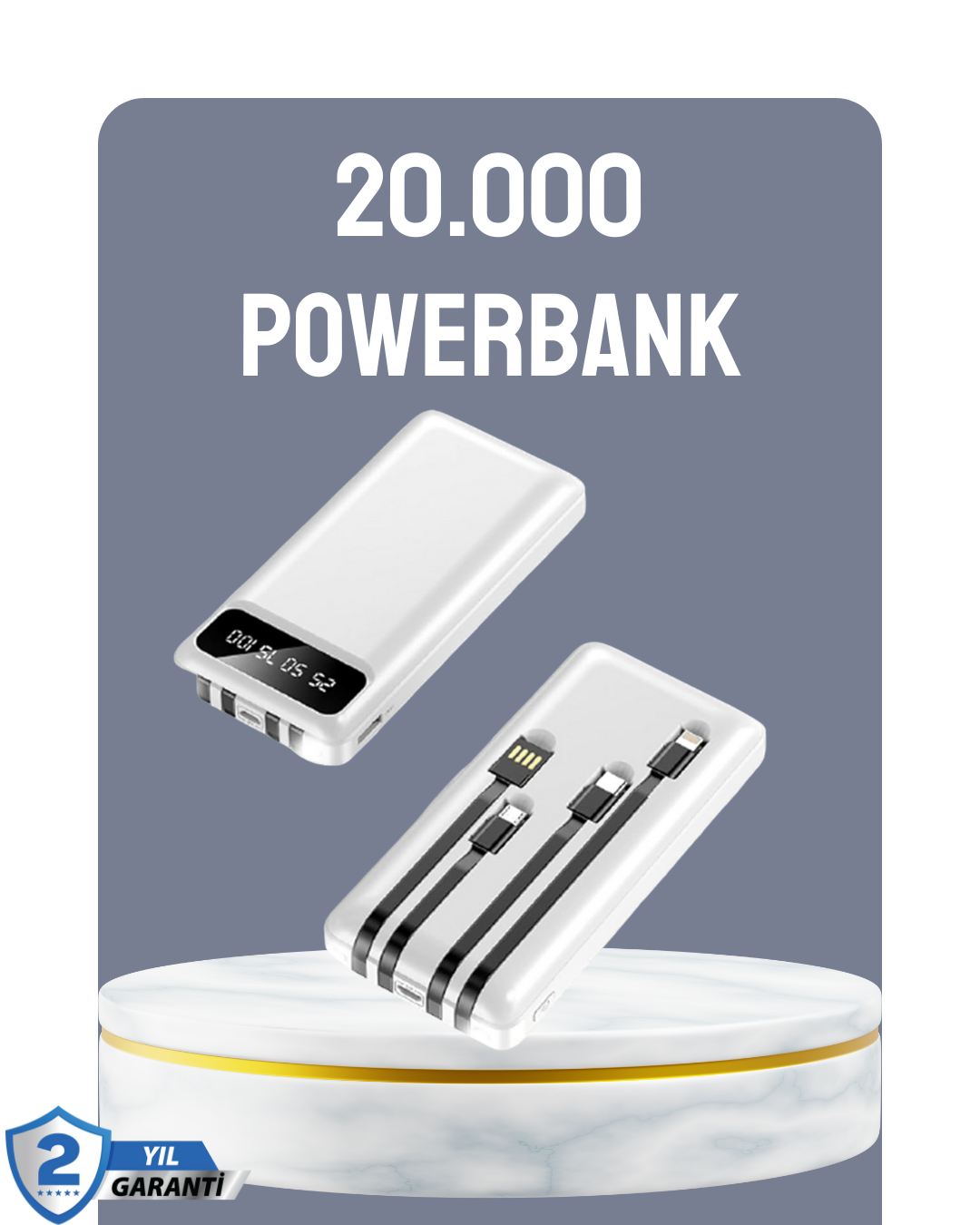 Hızlı Şarj Destekli 20.000mAh Powerbank USB Type-C Lightning LCD - Lisinya
